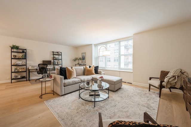 living room with light hardwood / wood-style flooring