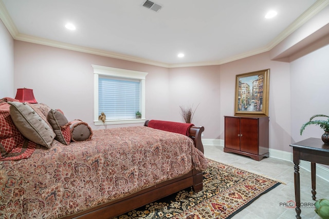 bedroom with crown molding