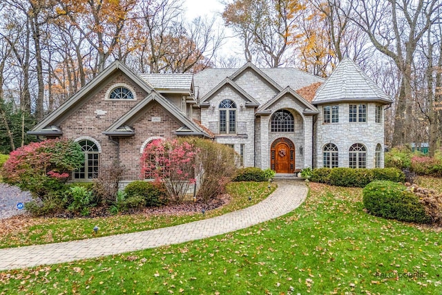 view of front of home with a front lawn