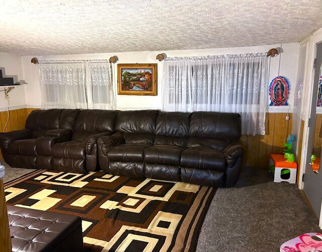 16409 Craig Dr, Oak Forest, IL 60452 - living room featuring a textured ceiling, wood walls, and a wainscoted wall
