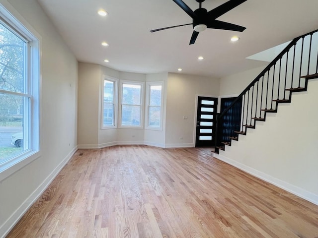 638 E 65th St, Chicago, IL 60637 - entrance foyer with wood finished floors, stairway, baseboards, recessed lighting, and a ceiling fan