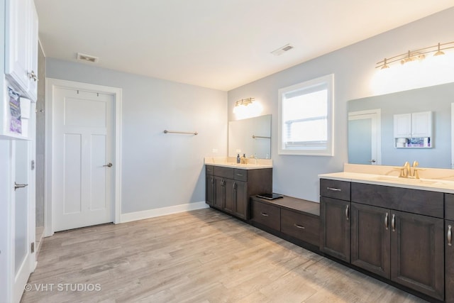 bathroom with hardwood / wood-style flooring and vanity