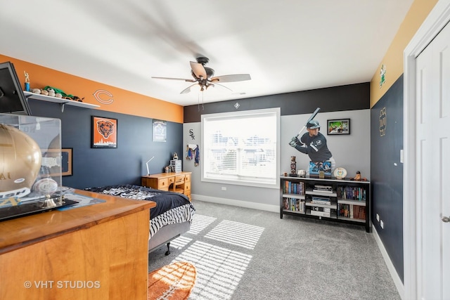 bedroom with carpet flooring and ceiling fan