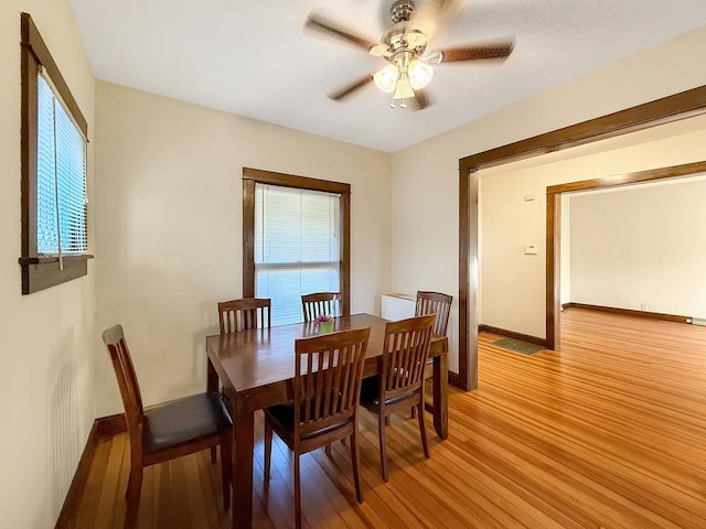 103 E Roosevelt St, Freeport, IL 61032 - dining space with ceiling fan, light wood finished floors, and baseboards