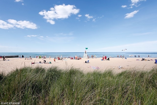 view of water feature with a view of the beach