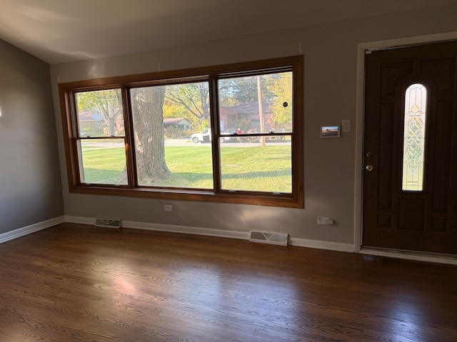 foyer with dark hardwood / wood-style floors