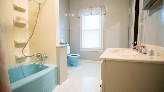 full bathroom featuring vanity, toilet, and shower / bathtub combination