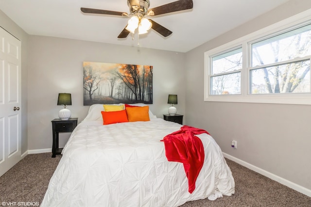 bedroom featuring ceiling fan and carpet flooring