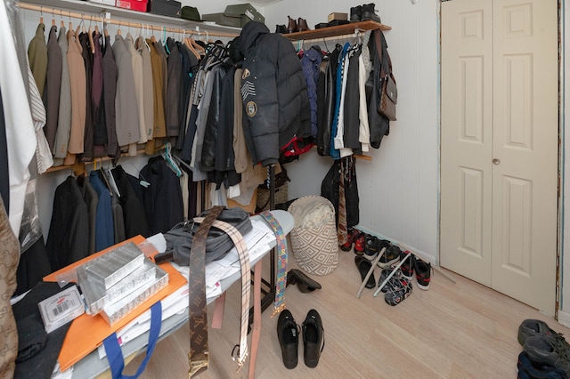 spacious closet with light hardwood / wood-style floors