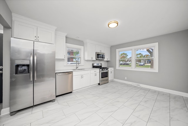 kitchen with white cabinetry, sink, and appliances with stainless steel finishes