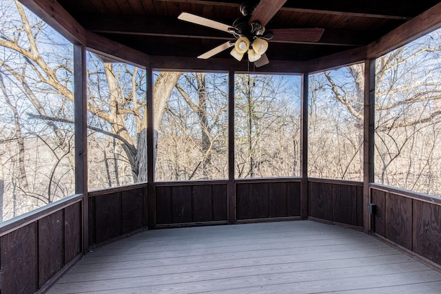 wooden terrace featuring ceiling fan