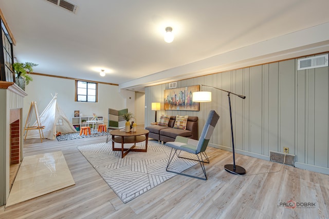 living room featuring light wood-type flooring