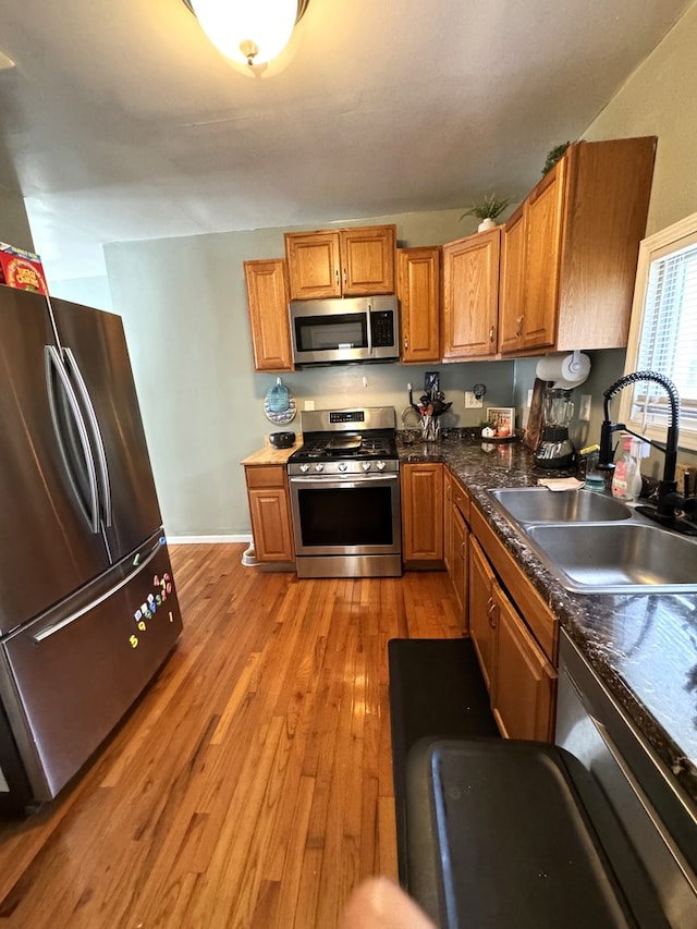 kitchen featuring light hardwood / wood-style flooring, stainless steel appliances, and sink