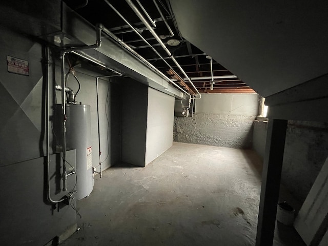 basement featuring gas water heater