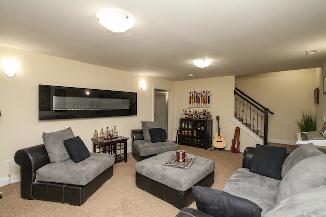 living room with light colored carpet