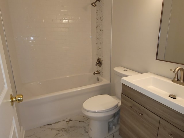 full bathroom with vanity, toilet, and tiled shower / bath combo