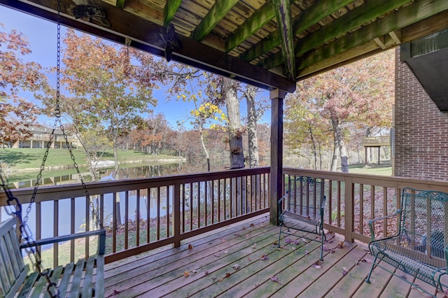 deck with a water view