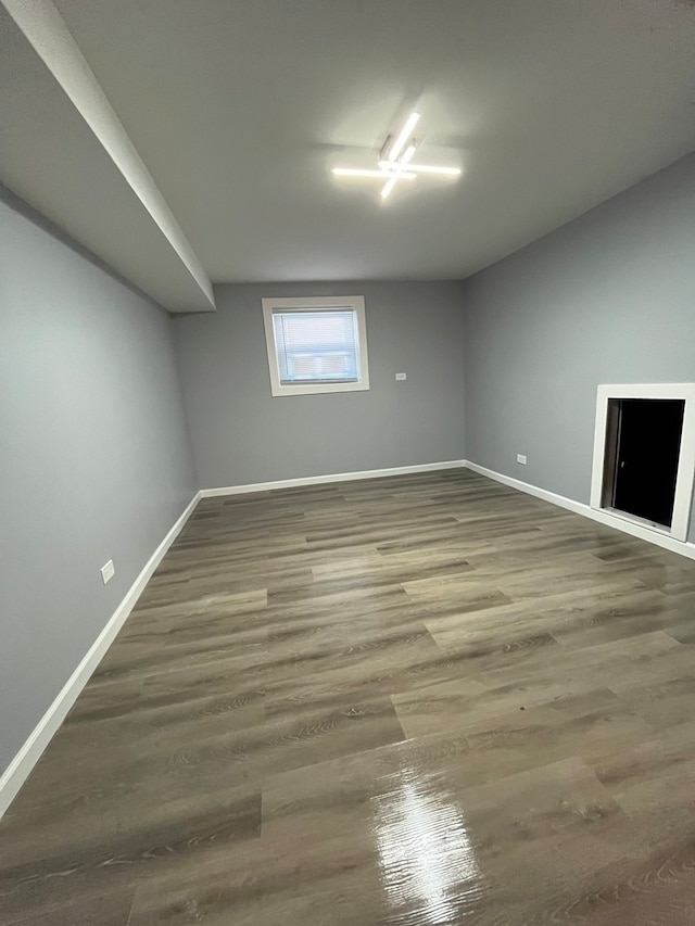 basement featuring wood-type flooring