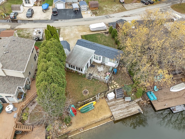 aerial view featuring a water view