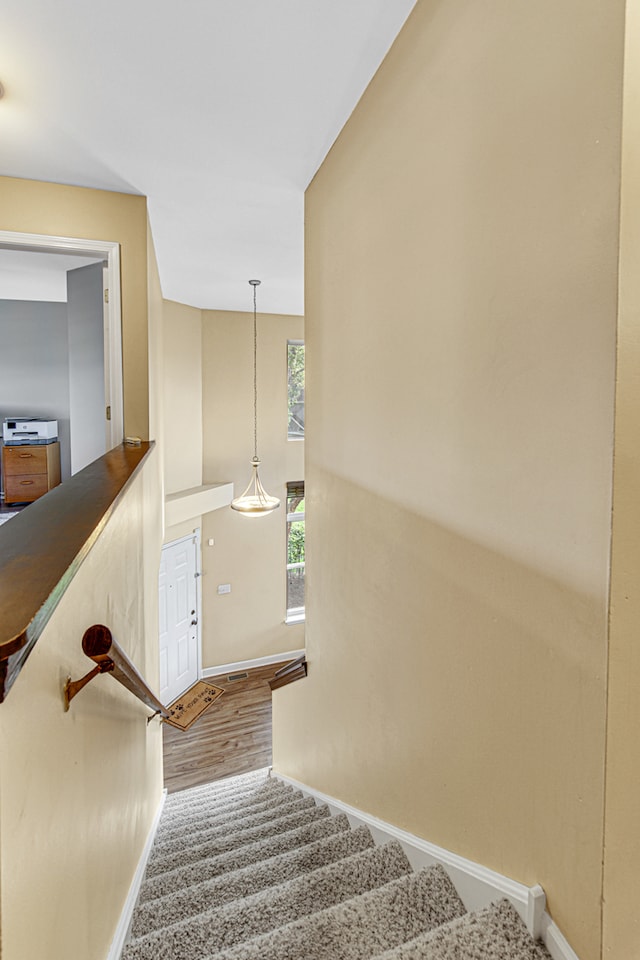 stairs with wood-type flooring