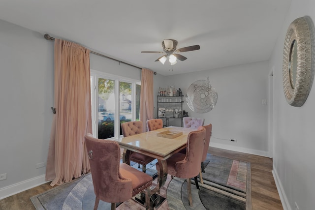 dining room with ceiling fan and wood-type flooring