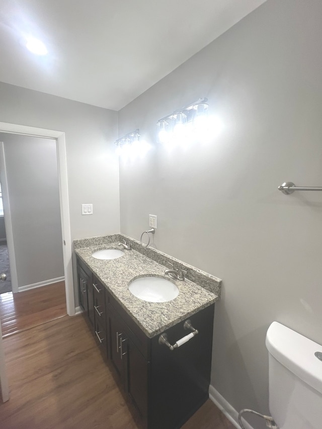 bathroom featuring vanity, toilet, and wood-type flooring