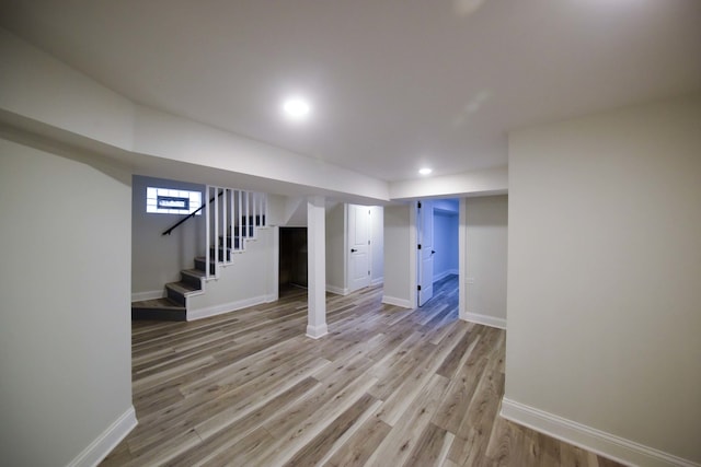 basement with light wood-type flooring