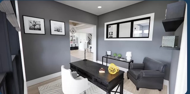 home office featuring light hardwood / wood-style flooring