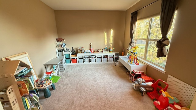 playroom with a wealth of natural light and carpet floors