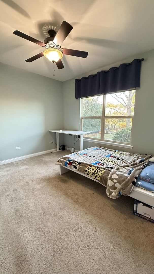 unfurnished bedroom featuring ceiling fan, carpet flooring, and multiple windows