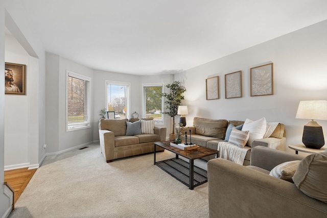 living room with light hardwood / wood-style flooring