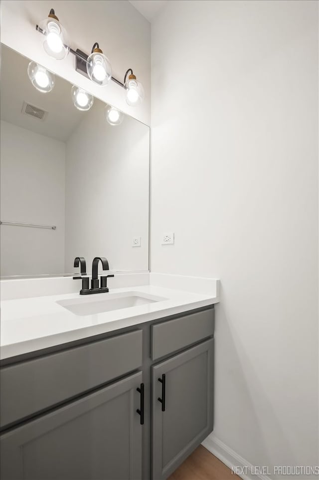 bathroom with vanity and wood-type flooring