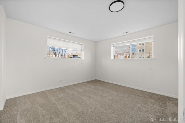 spare room featuring carpet and plenty of natural light