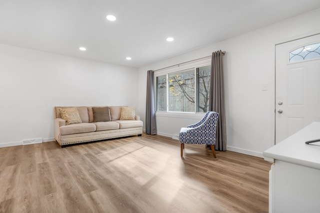 living room featuring light wood-type flooring