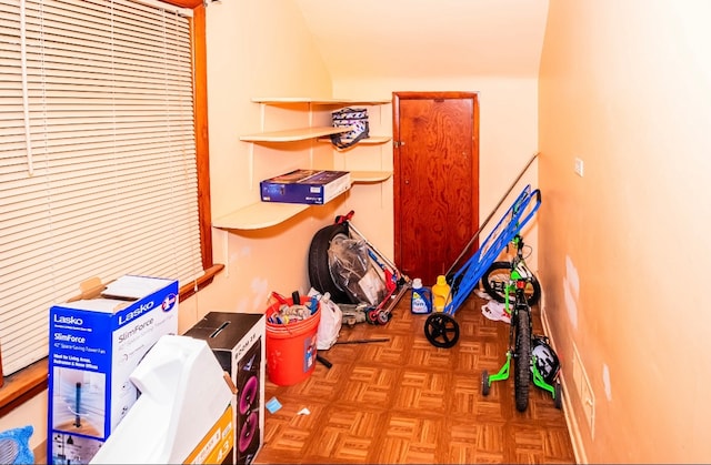 interior space with light parquet flooring