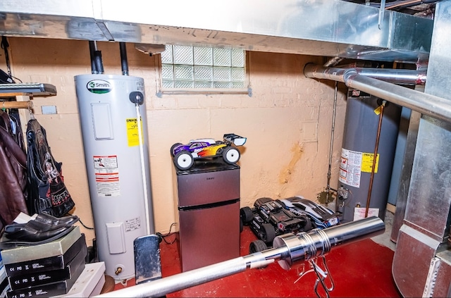 utility room featuring water heater