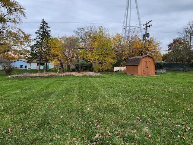 view of yard featuring a storage unit