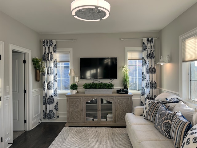 living room featuring dark hardwood / wood-style floors