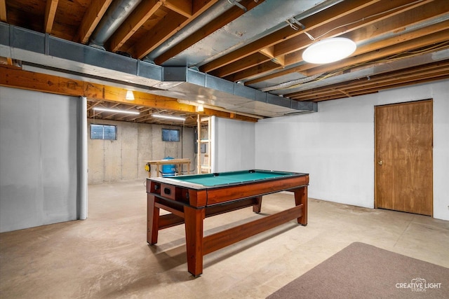 game room featuring concrete flooring and billiards