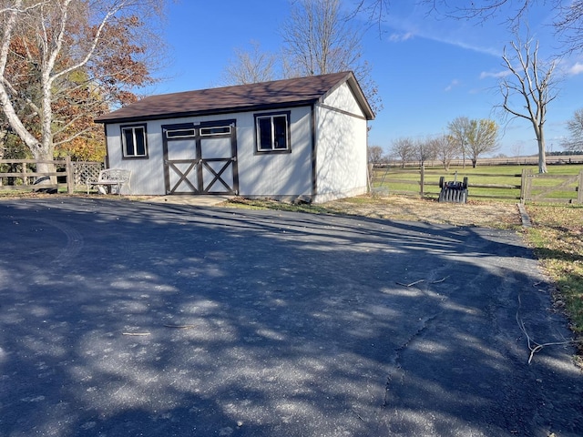 view of outbuilding with a rural view