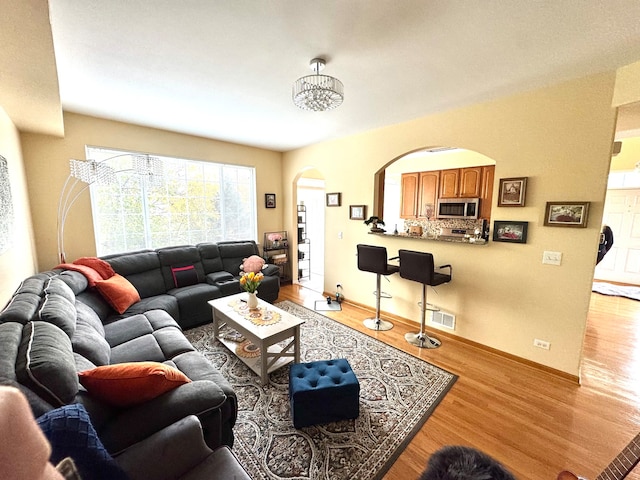 living room featuring light hardwood / wood-style flooring