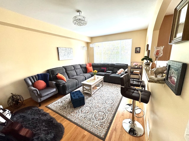 living room with hardwood / wood-style flooring