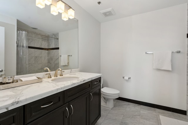 bathroom with vanity, a shower with curtain, and toilet