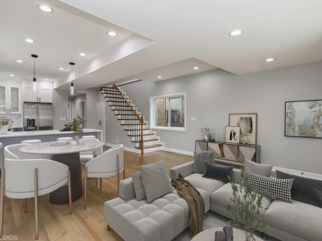 living room with light hardwood / wood-style flooring