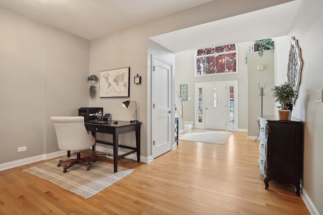 office area featuring light hardwood / wood-style flooring