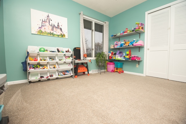 rec room with carpet floors