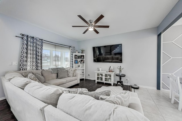 living room featuring ceiling fan