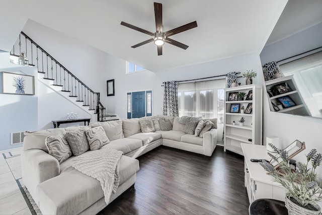 living room with ceiling fan