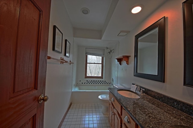 bathroom with tile patterned flooring, vanity, and toilet