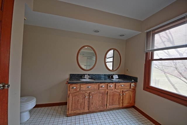 bathroom with tile patterned floors, vanity, and toilet